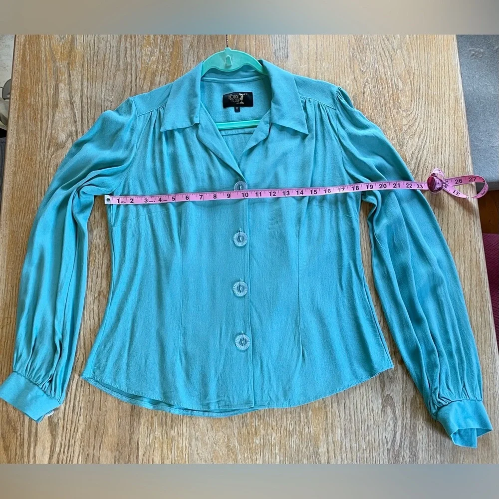 House of Foxy 1940s style blouse in bright duckegg UK size 12 - Picture 7 of 14